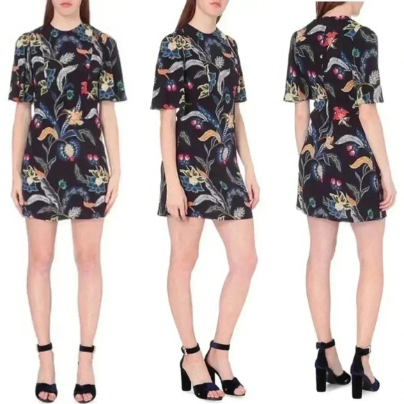 MAJE Rimbaud Baroque Print Mini Dress Navy Blue Floral